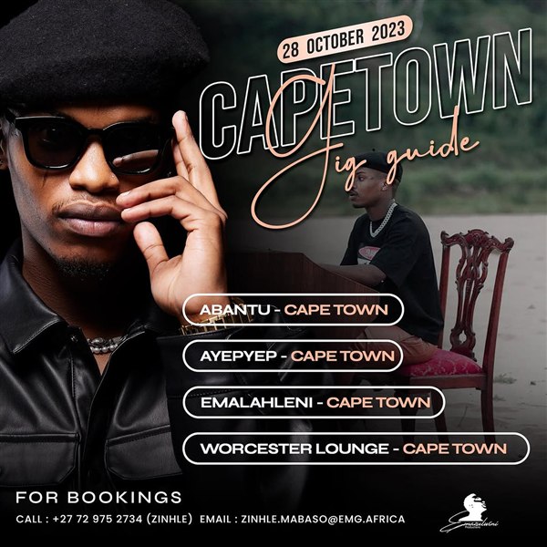 Sykes Cape Town gig guide for 28 October 2023, featuring portrait photography and venue listings.